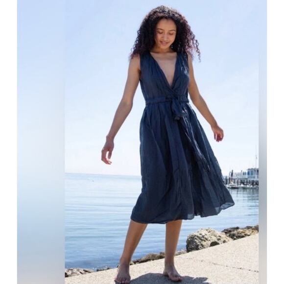 CP Shades Julia Dress Size L Cotton Silk Blue Midi Boho Lagenlook Flowy - Picture 9 of 10